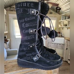 Vintage Juicy Couture Monogram Tall Winter Boots 8.5 Y2k Wedge